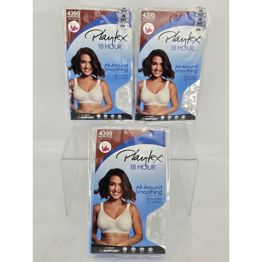 Playtex 18 Hour Bra Women 46B White‎ All-Around Smoothing Wirefree 4395 -NEW